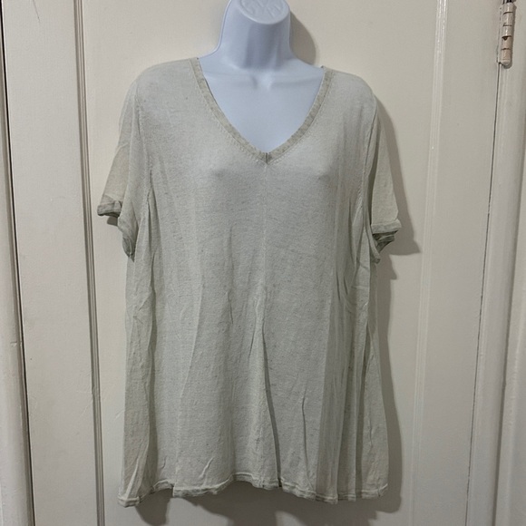 Eileen Fisher Tops - Eileen Fisher Tri-Blend Cream-Gray V-Neck Short Sleeve Top